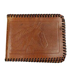 Vintage Embossed Leather Wallet Horse Desert Scene BiFold Western Equestrian